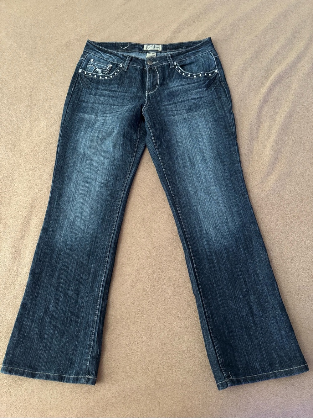 Earl Jeans Dark Blue Flare Jeans with Stud Accents